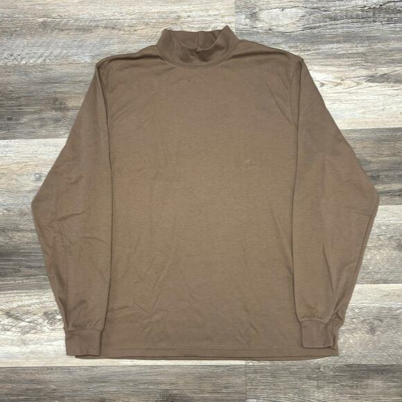 Vintage 90s Lands End Brown Mens L Mock Neck Blank Plain Long Sleeve Retro Shirt - Picture 1 of 8